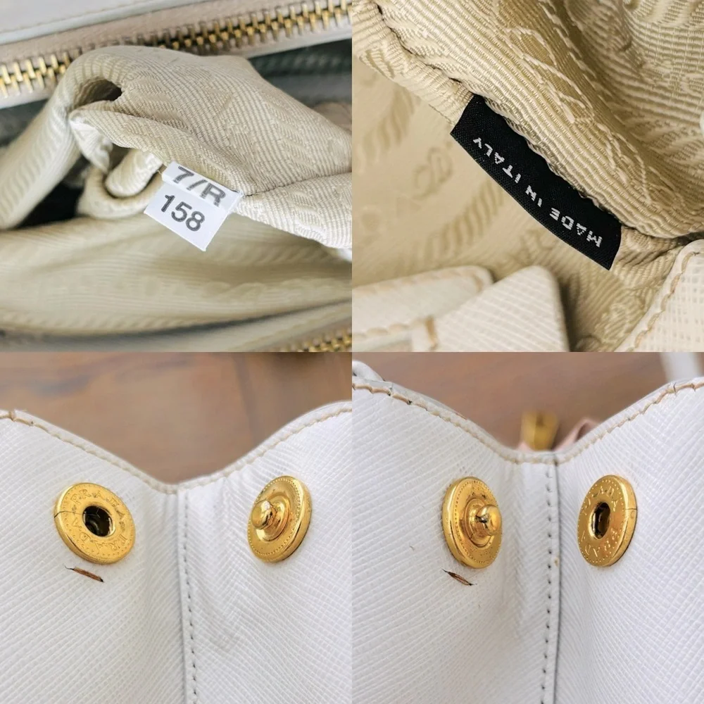 Prada Saffiano Large Galleria Double Zip Tote Talco White Gold Accents with COA‎